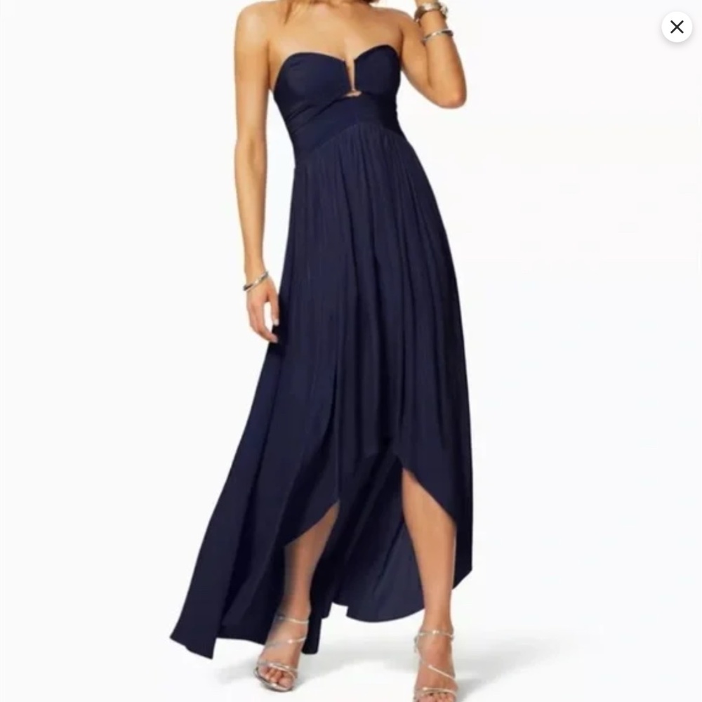 Ramy Brook Andi Strapless Cocktail dress in Spring Navy size XS High Low